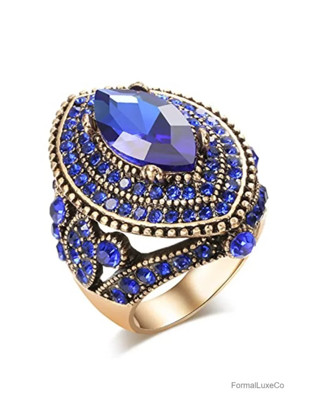 Gold Plated Crystal Statement Ring Vintage Big Size Punk Gemstone Jewelry